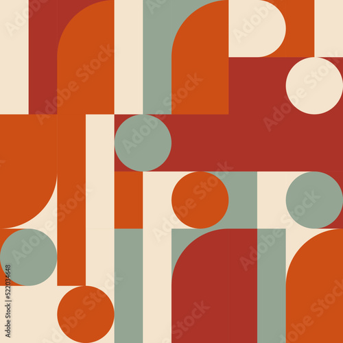 Modern vector abstract  geometric background with circles, rectangles and squares  in retro scandinavian style. Pastel colored simple shapes graphic pattern. Abstract mosaic artwork. © dinadankersdesign