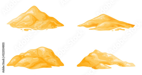 Sand pile, heap, sandy dune isolated on white background. Decorative design element of manufacturing material. Cartoon vector illustration
