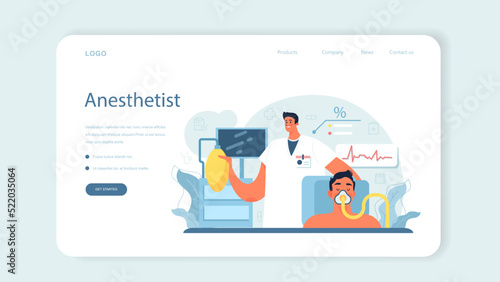 Anesthesiologist web banner or landing page. Doctor wearing
