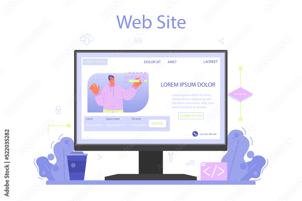 Website development online service or platform. HTML coding process Website development online service or platform. HTML coding process