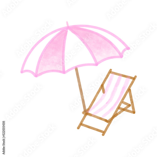 beach umbrella and chair watercolor painting © soli14e