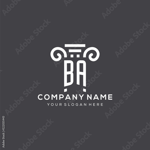 Monogram BA logo for law firm with pillar icon in modern and creative geometric style