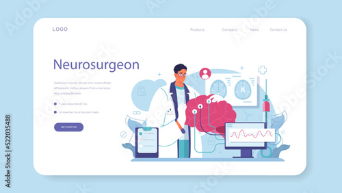 Neurosurgeon web banner or landing page. Doctor examine and treat