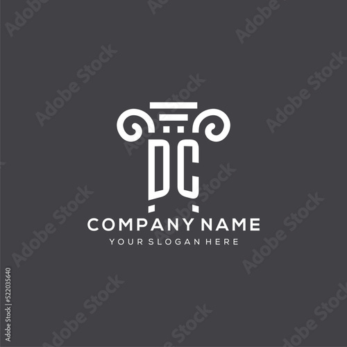 Monogram DC logo for law firm with pillar icon in modern and creative geometric style