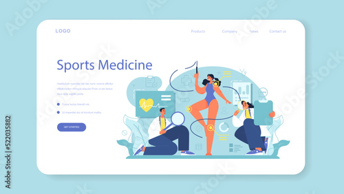 Sports medicine web banner or landing page. Doctor helping