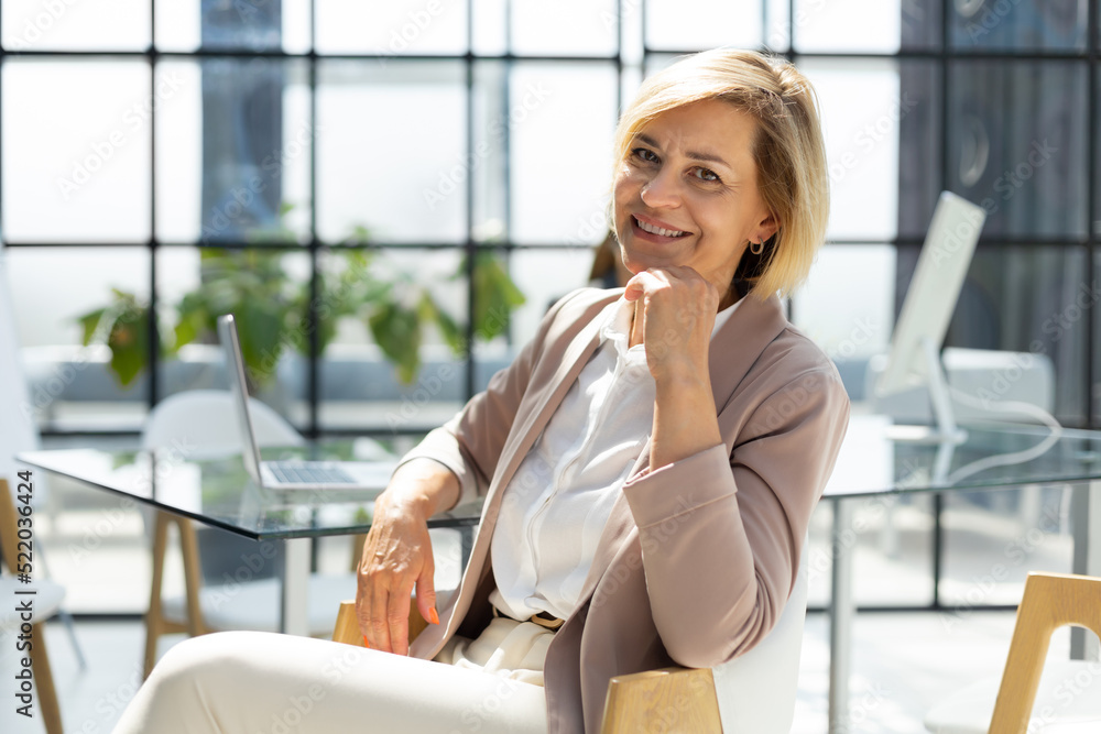 Face of beautiful middle aged woman on the background of business people. Face of beautiful middle aged woman on the background of business people.