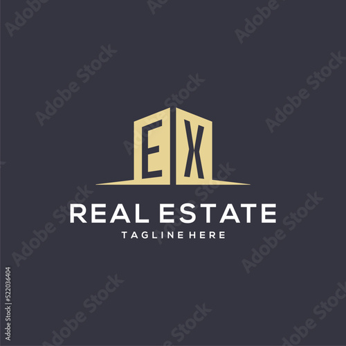 Monogram EX logo for construction with simple building shape icon design