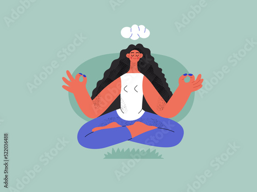 Relaxing shopping - Online shopping and electronic commerce series - modern flat vector concept illustration of a meditating woman in lotus pose. Promotion, discounts, sale and online orders concept