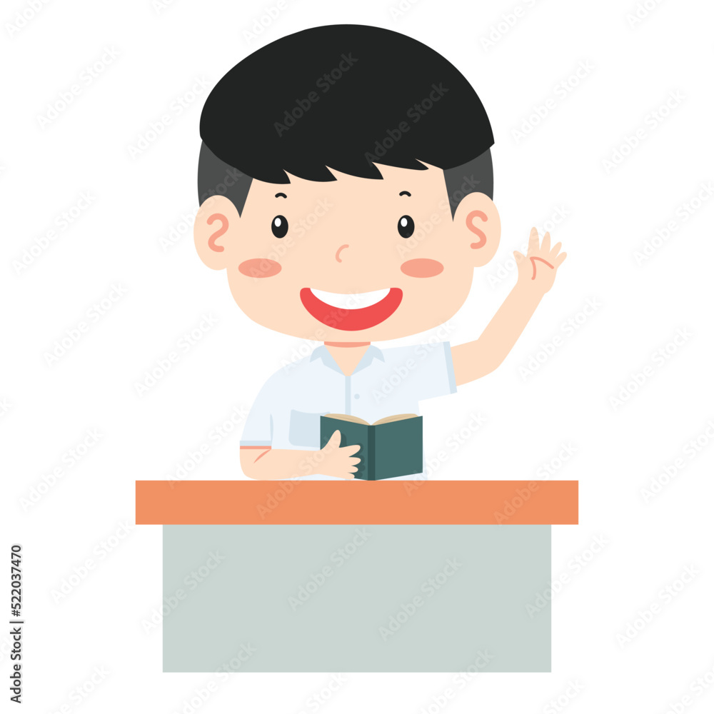 student the girl  Raising Hand with book