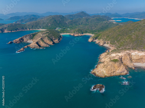 Drone fly over Hong Kong Sai Kung natural landscape