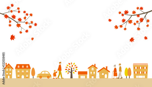 秋の街並みと紅葉の木　背景
