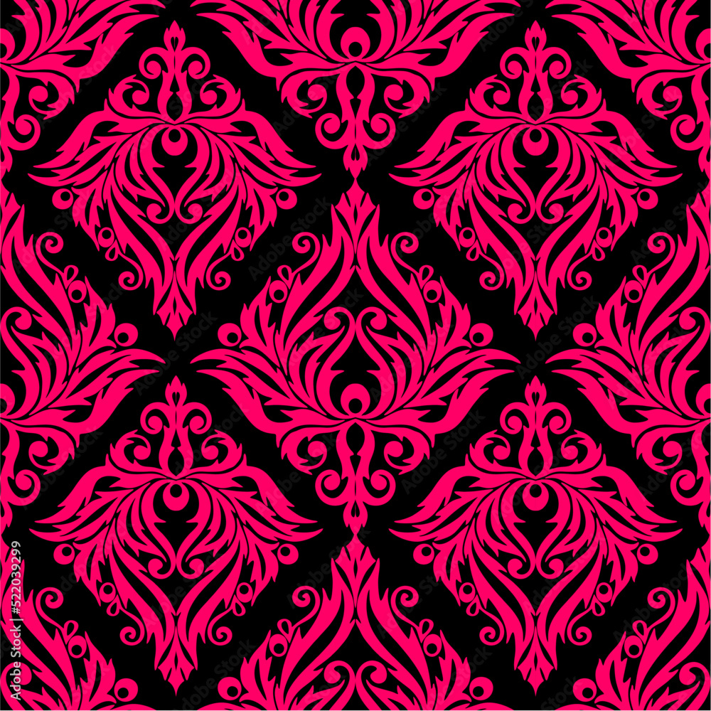 seamless graphic pattern, floral scarlet ornament tile on black background, texture, design seamless graphic pattern, floral scarlet ornament tile on black background, texture, design