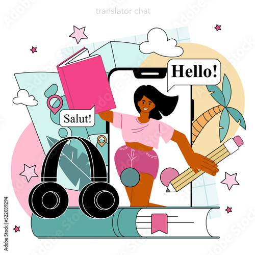 Translator online service or platform. Linguist translating document