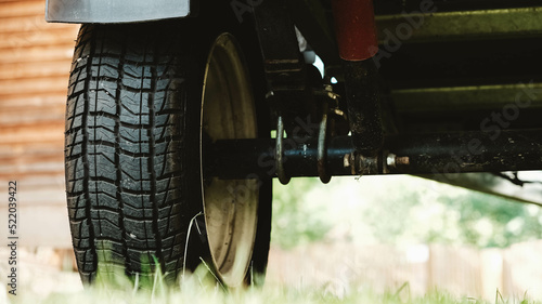 Wheel with a rubber tread from a car trailer