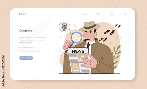 Professional detective web banner or landing page set. Agent investigating