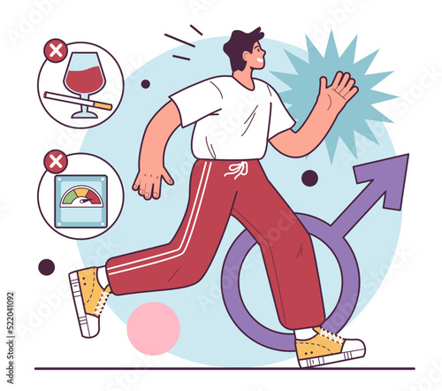 Erectile dysfunction prevention. Healthy lifestyle and physical exercises.