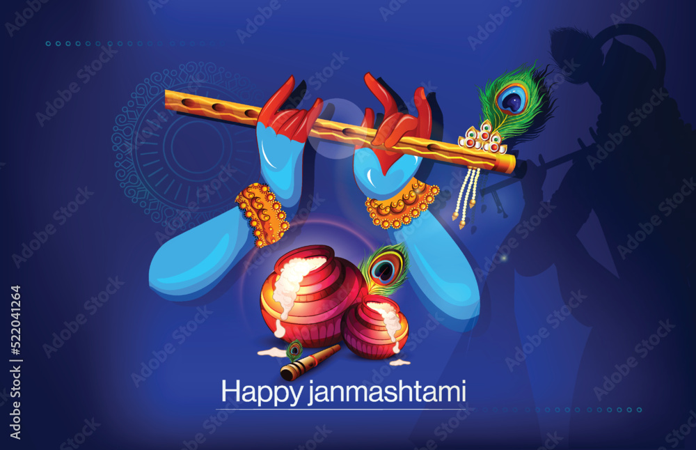 Fototapeta Janmashtami, Gokulashtami, illustration of Lord Krishna hand Fototapeta Janmashtami, Gokulashtami, illustration of Lord Krishna hand