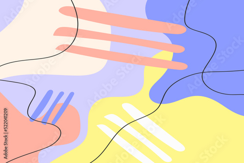 Abstract hand drawn doodle shapes pastel colors.