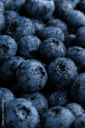 freshly picked washed blueberry background. Macro. vertical