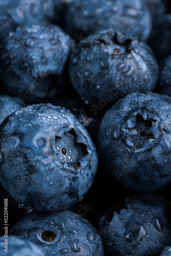 freshly picked washed blueberry background. Macro. vertical