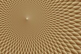 Abstract Golden and Beige Geometric Pattern with Squares. Spiral-like Spotted Tunnel. Optical Psychedelic Illusion. Raster. 3D Illustration