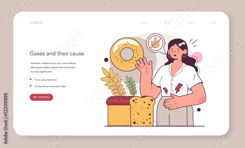 Character with food allergy. Gluten intolerance, food causing flatulence
