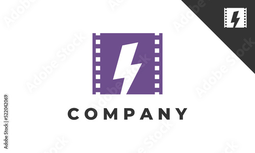 Film Strip Logo, with Thunder,Movie Production Identity,Illustration Vector Template