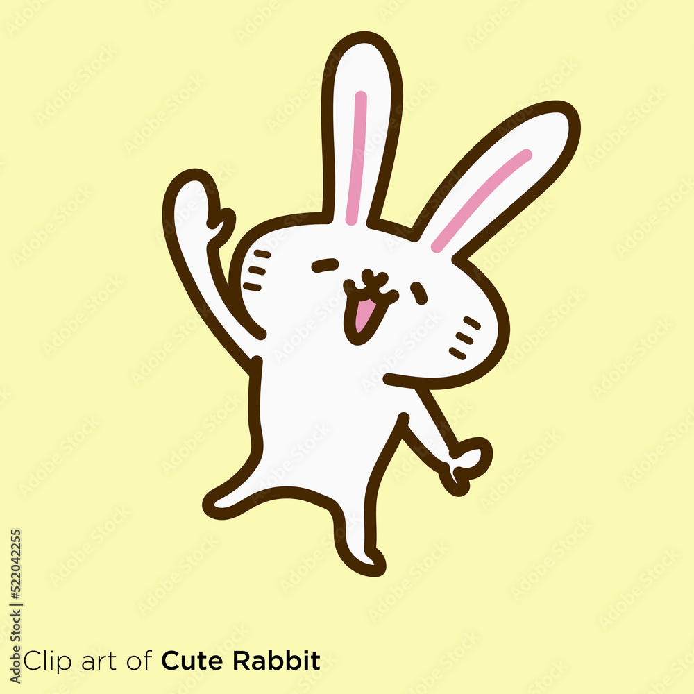 Obraz premium 手を上げるウサギのキャラクターのイラスト