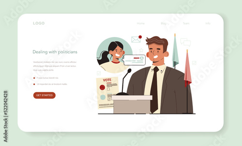 Lobbyist web banner or landing page. Professional pr specialist