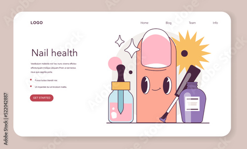Healthy nail web banner or landing page. Nail plate treatment