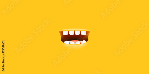 Vector Cartoon open mouth isolated on orange background. Funny and cute Halloween Monster open mouth with teeth and pink tongue out