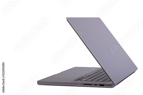 Isolated laptop side view with empty space on white background