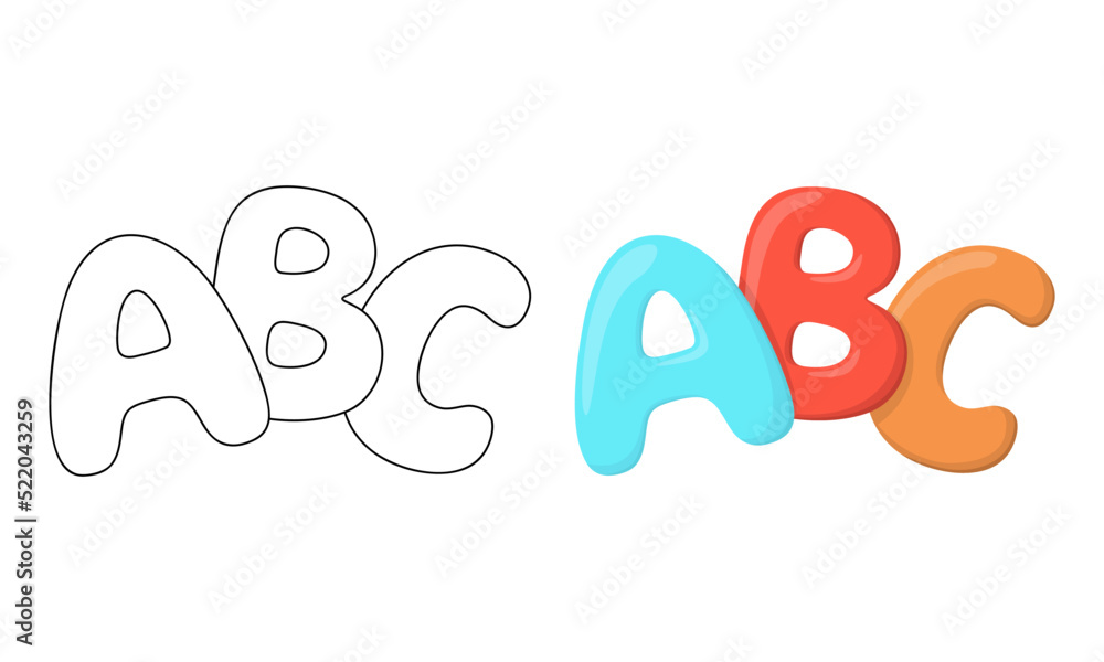 Set of vector illustrations ABC isolated on white background in line ...