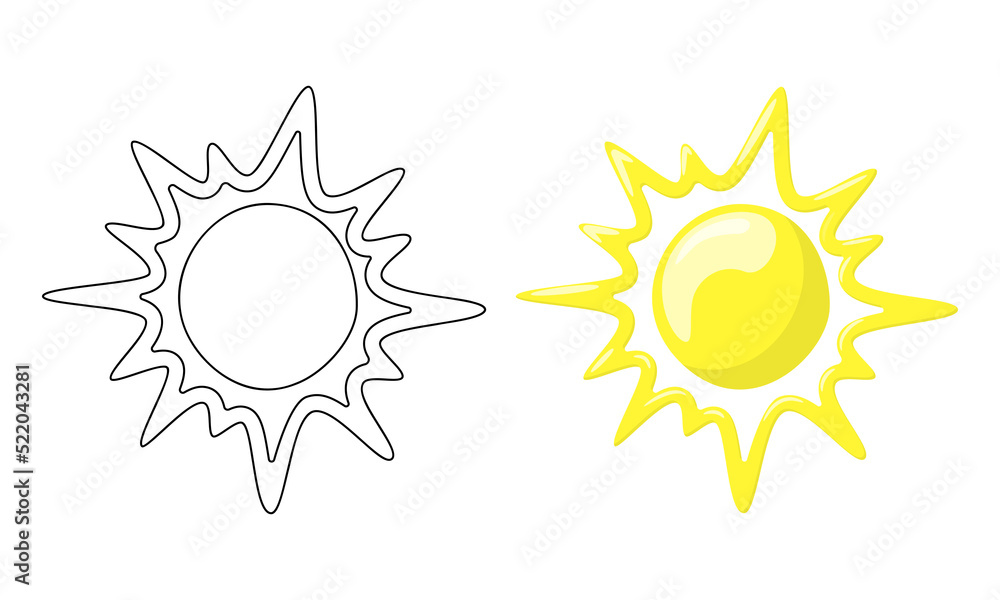 Set of vector illustrations Sun isolated on white background in line art and casual style Set of vector illustrations Sun isolated on white background in line art and casual style