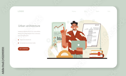 Urbanist web banner or landing page. Architect studying and developing