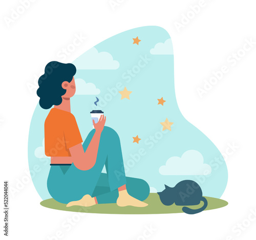 Happy and calm character. Idea of heart and mind harmony