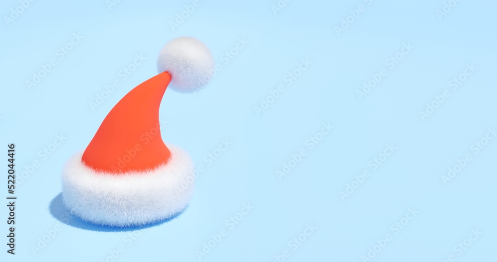 santa Claus's red hat isolated on a blue background, 3d render santa Claus's red hat isolated on a blue background, 3d render