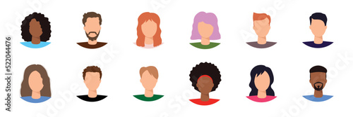 male and female faces avatars. flat style vector icons set