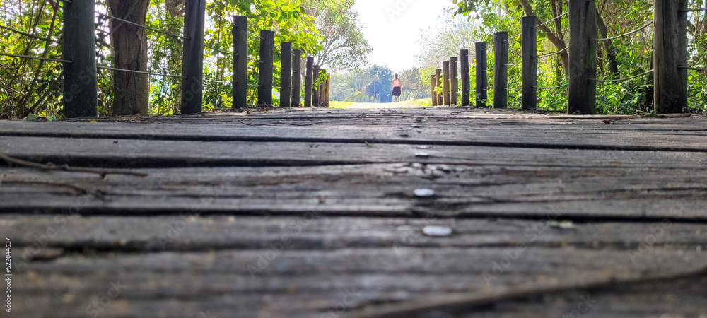 wooden bridge in the middle of nature in park wooden bridge in the middle of nature in park