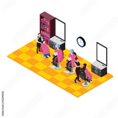 Woman at beauty salon isometric 3d vector illustration concept for banner, website, illustration, landing page, flyer, etc.isometric 3d vector illustration concept for banner, website, illustration, l