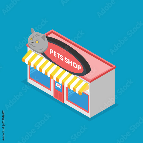 Facade pets or zoo store isometric 3d vector illustration concept for banner, website, illustration, landing page, flyer, etc.