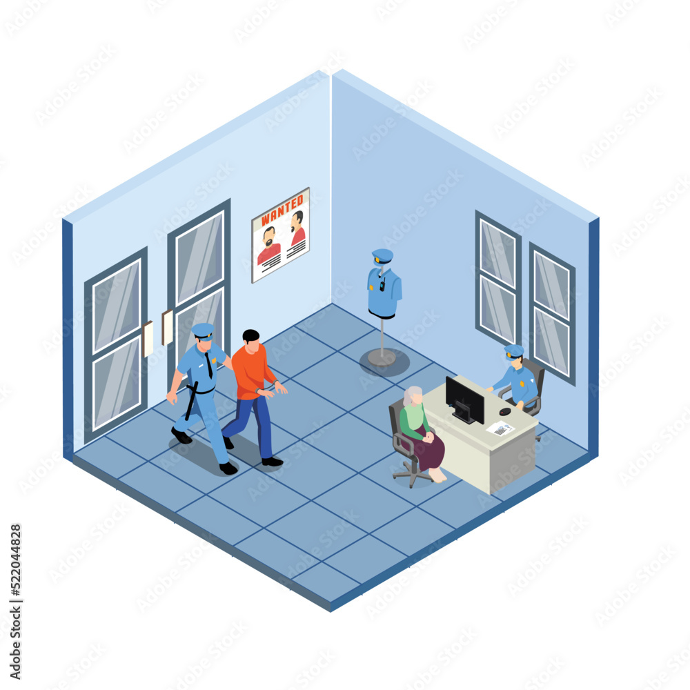 Criminal interrogation in police station isometric 3d vector illustration concept for banner, website, illustration, landing page, flyer, etc. Criminal interrogation in police station isometric 3d vector illustration concept for banner, website, illustration, landing page, flyer, etc.