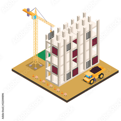 Under construction Building work process isometric 3d vector illustration concept for banner, website, illustration, landing page, flyer, etc.