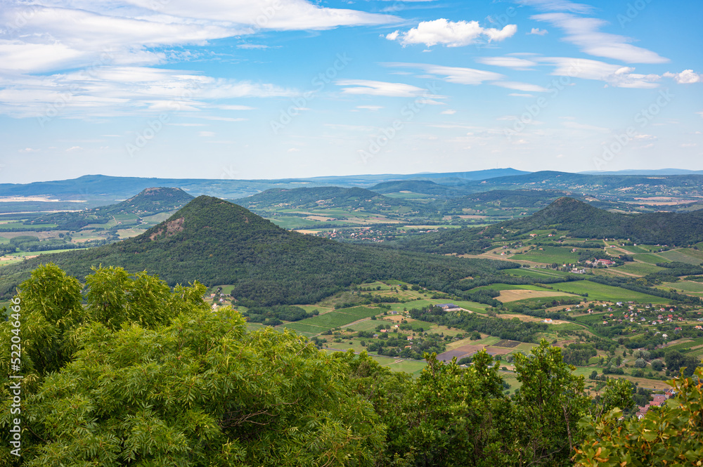 Volcanic landscape at the north shore of Lake Balaton, Hungary. View is from the summit of Mount Badacsony.