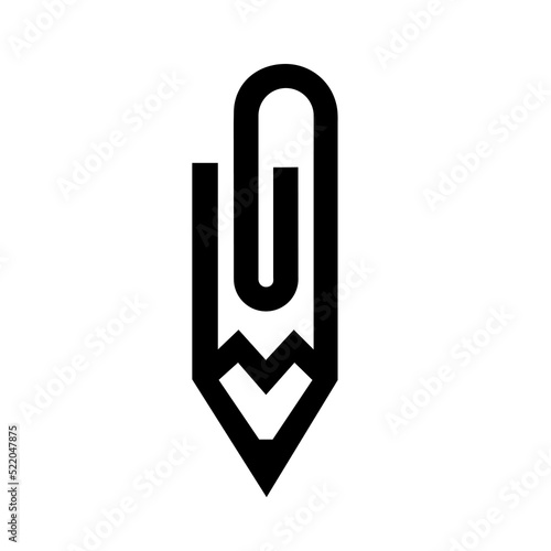 Paper clip with pencil icon isolated on white background.