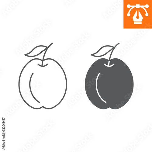 Apricot line and solid icon, outline style icon for web site or mobile app, fruit and food, plum vector icon, simple vector illustration, vector graphics with editable strokes.