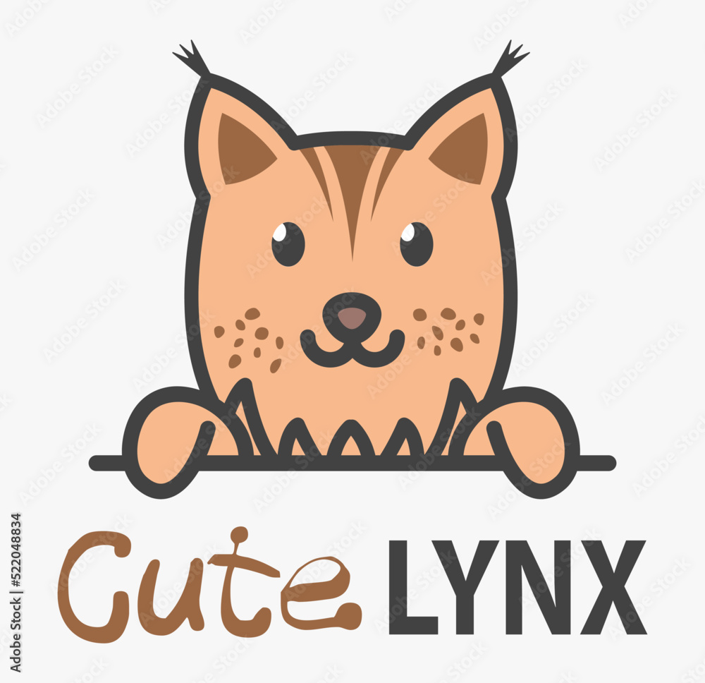Logo template with cute lynx or bobcat. Vector logo design template for zoo, veterinary clinics, etc. Cartoon animal logo illustration. Logo template with cute lynx or bobcat. Vector logo design template for zoo, veterinary clinics, etc. Cartoon animal logo illustration.
