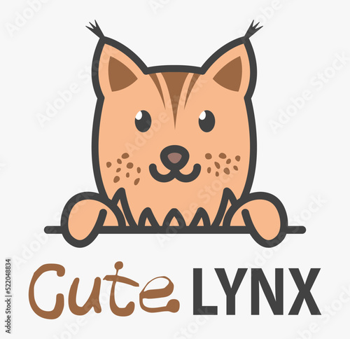 Logo template with cute lynx or bobcat. Vector logo design template for zoo, veterinary clinics, etc. Cartoon animal logo illustration.