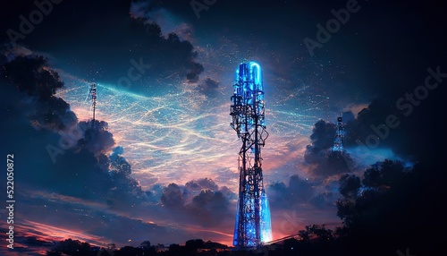 A modern telecommunications tower transmitting digital signals for wireless high-speed Internet. Mobile communication technology