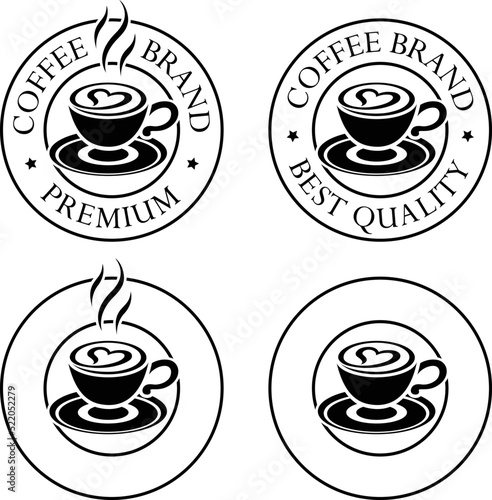 Round Coffee and Heart Icon with Text - Set 8